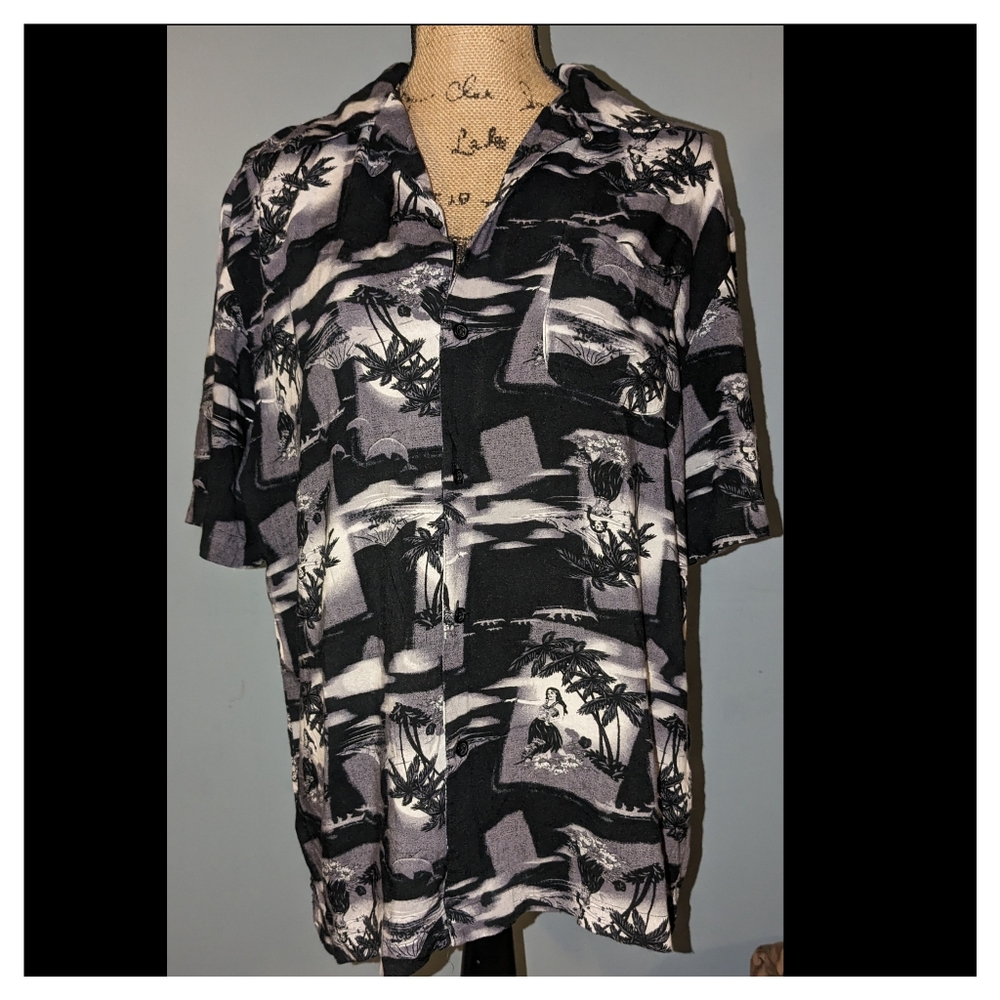 Hawaiian  Shirt by Puritan Medium Black/grey/white